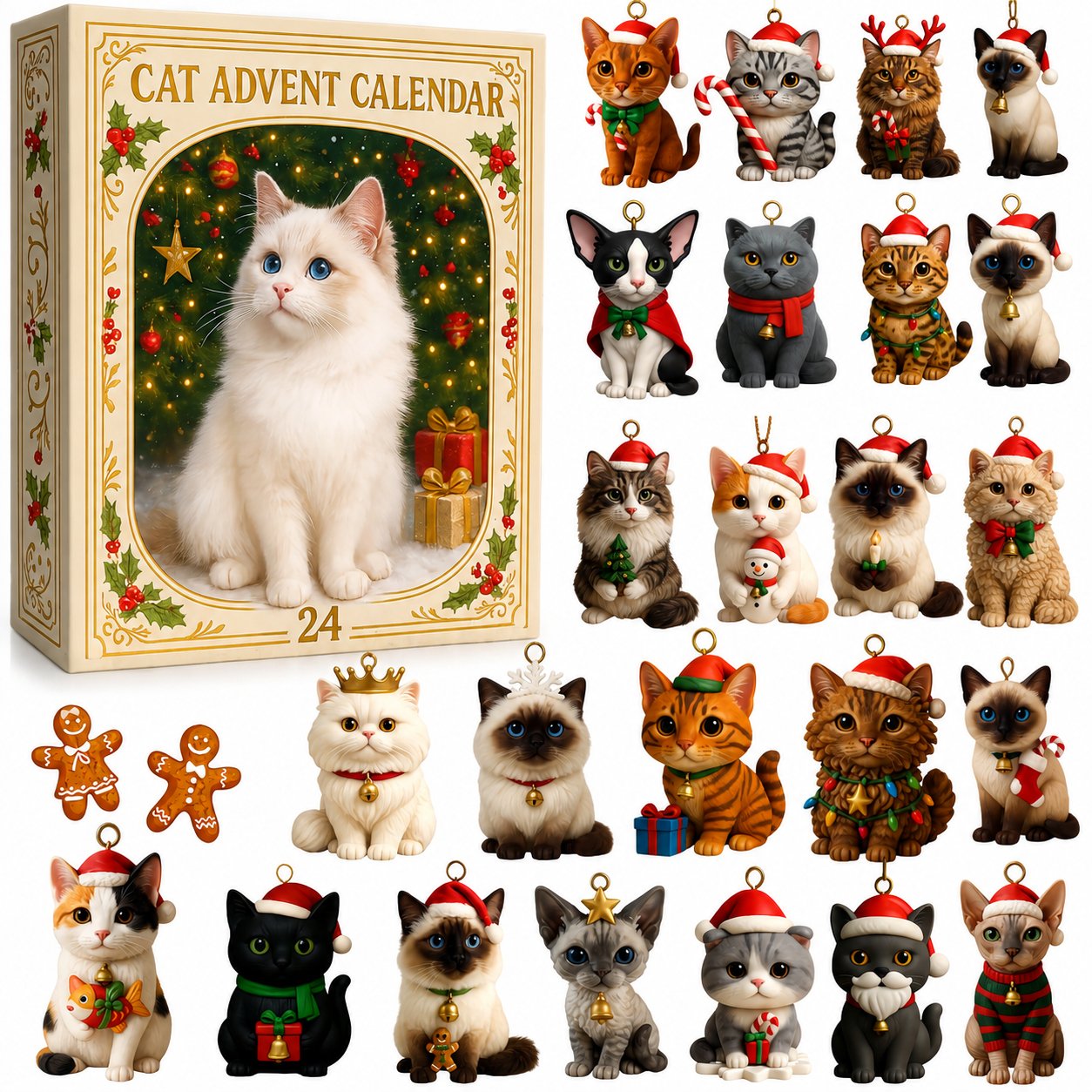 ⏰BUY 2 GET 1 FREE⏰2026 Cat Advent Calendar Gift for Adults Friends Cat Owners and Lovers Christmas Holiday Countdown Gift 24 Designs Cats Charm Christmas Tree Ornament