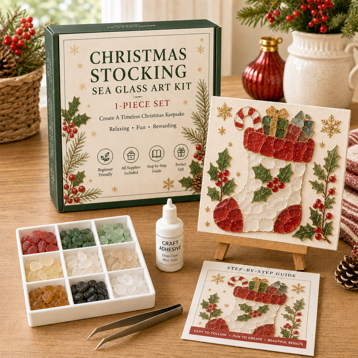 ⏳ Last Day 49% OFF – 🎄 Christmas Sea Glass Art Kit