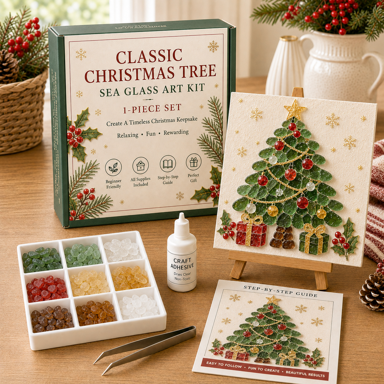 ⏳ Last Day 49% OFF – 🎄 Christmas Sea Glass Art Kit